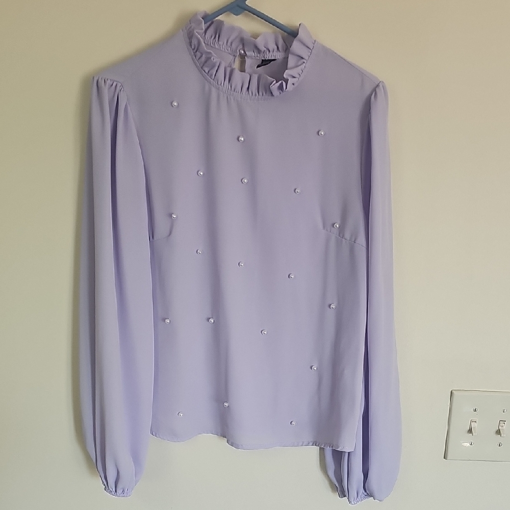 SHEIN Lilac Ruffle Neck Blouse